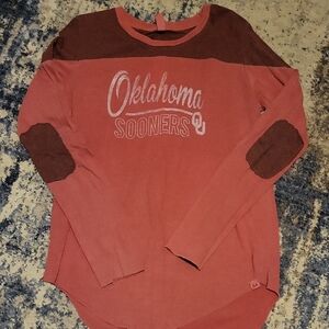 Oklahoma Sooners Long Sleeve Shirt With Elbow Patches. Size Medium